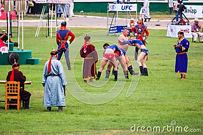 Mongolian wrestlers compete Editorial Stock Photo